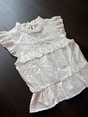 GB White Ruffle Lace Yoke Sleeveless Blouse